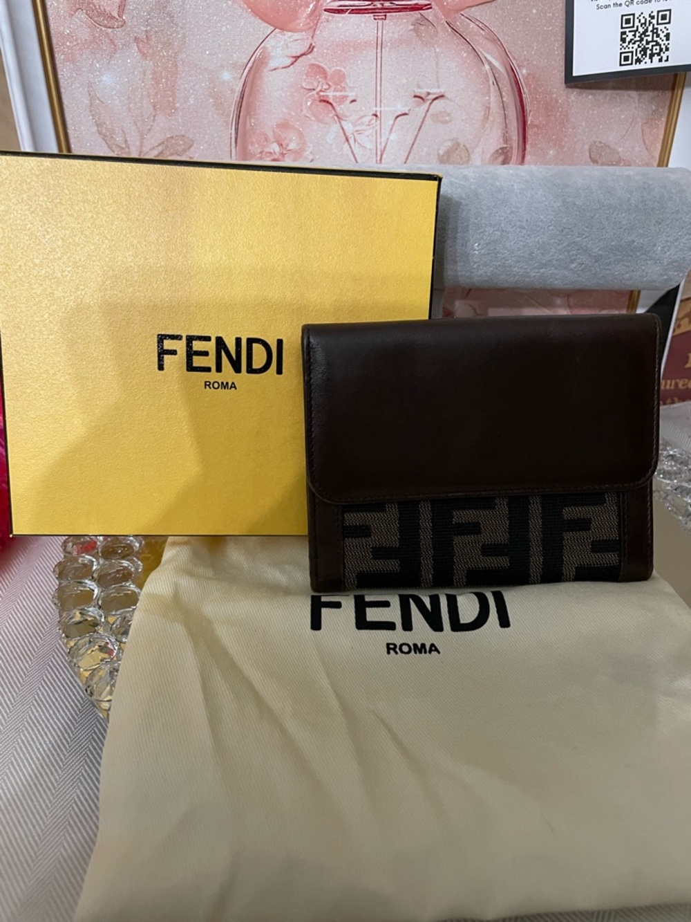 Fendi Zucca Brown Leather Logo Bifold Wallet all inclusive
